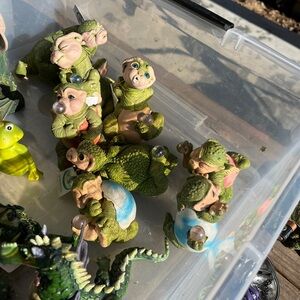 Whimsical Green and Brown Reptile Figurines